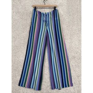 Marina Blu Wide Leg Cover Up Pants Colorful Stripes, Size Medium